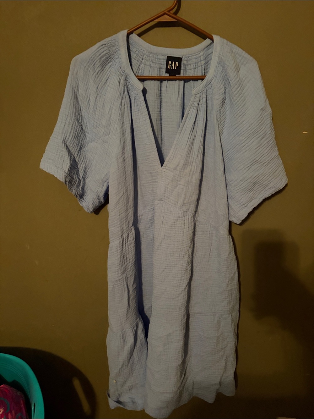 GAP Pale Blue Textured Short-Sleeve Midi Dress large